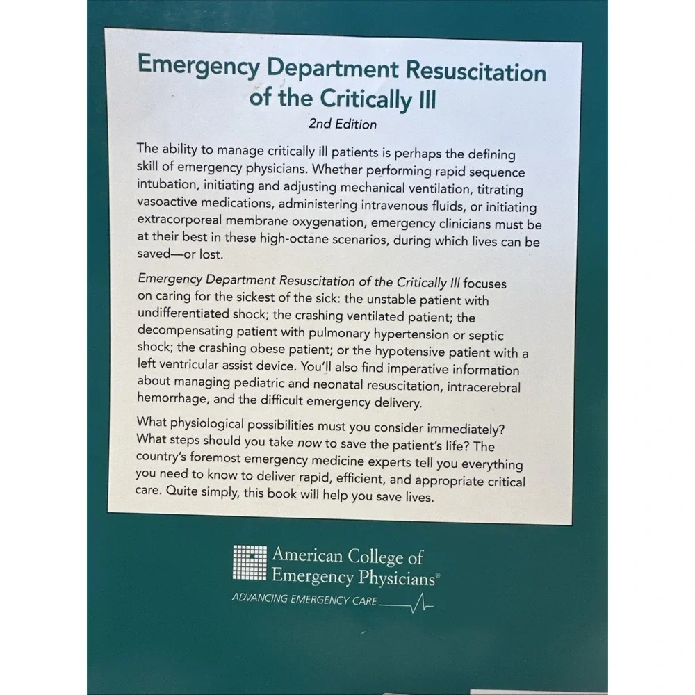 Emergency Department Resusitation‎ of the Critically Ill. Second 2nd Edition PB